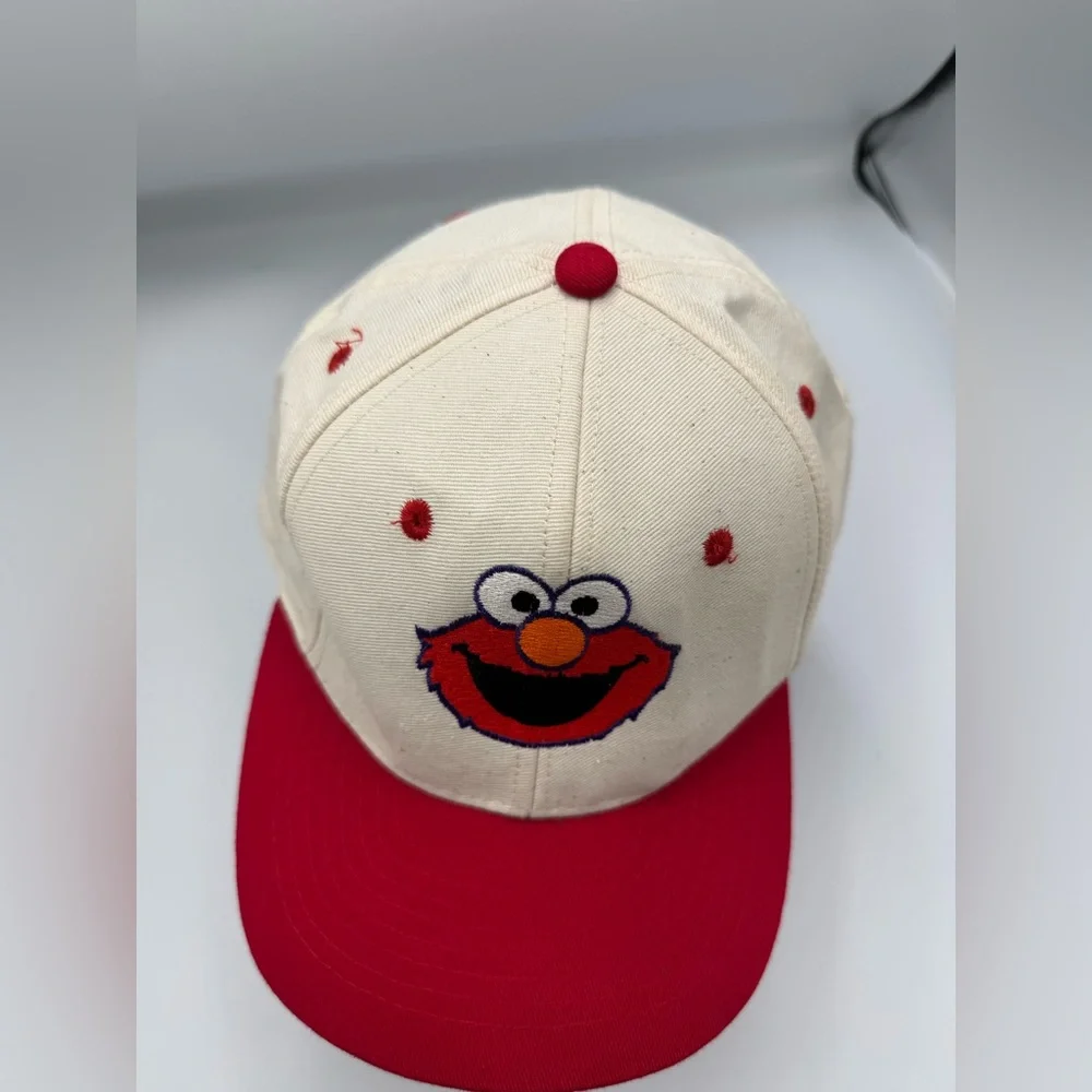 Vintage Elmo Hat Cap Snap Back White Red Sesame Street Cartoons Mens